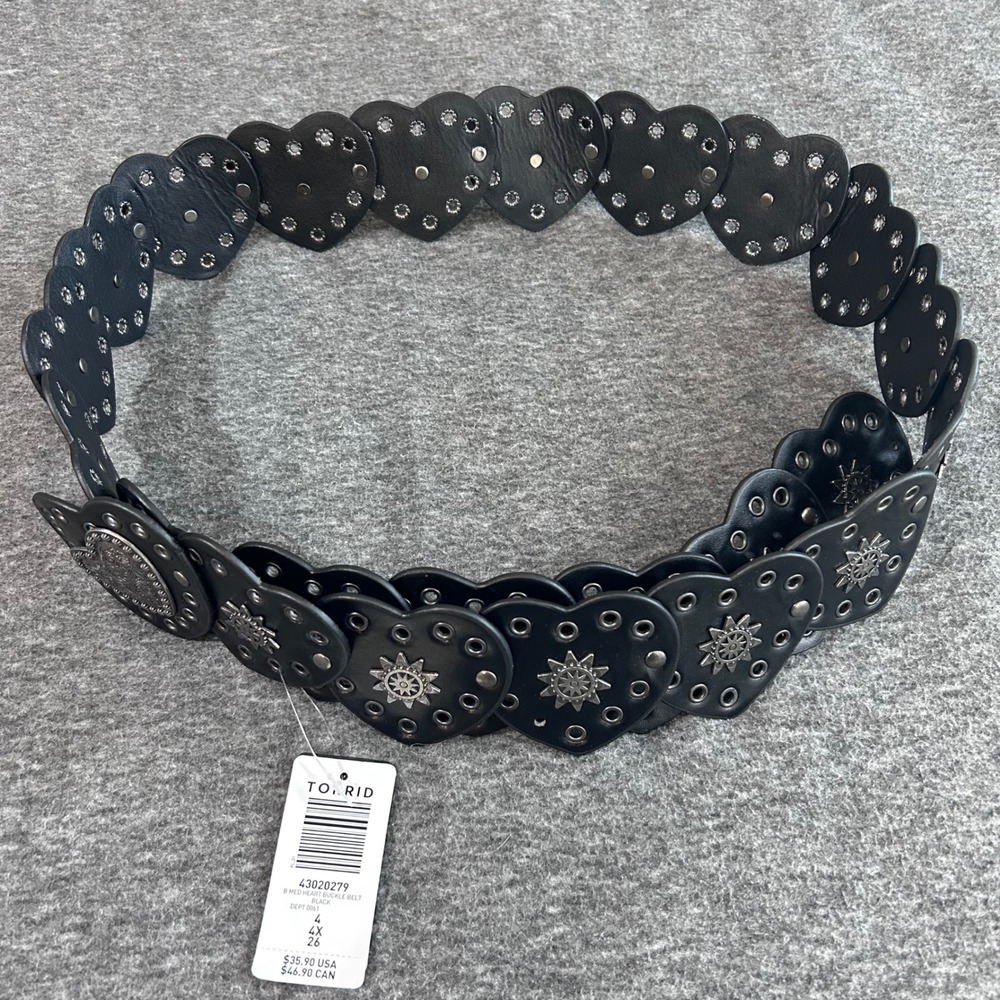 Torrid Black Heart Studded Grommet Belt Plus Size 4 4X Western Boho 43020279